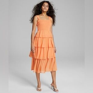 And Now This Women's Tiered Ruffled Orange Dress - Medium